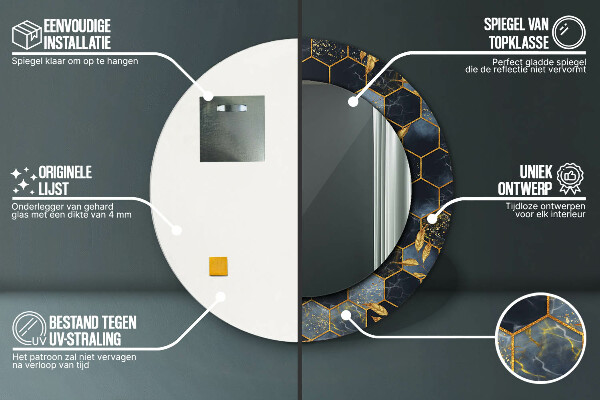 Runder spiegel mit dekorativem aufdruck Hexagon Marmor