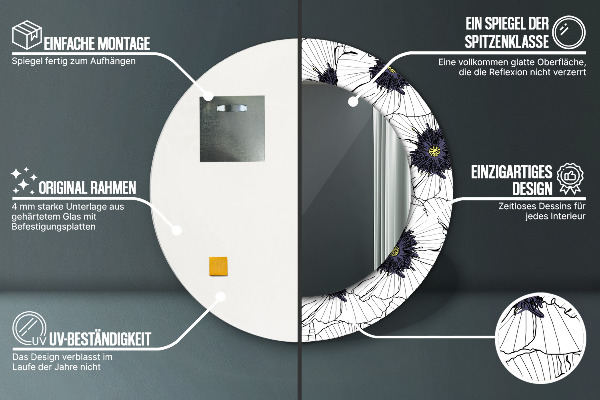 Runder spiegel aufdruck Lineare Blumen Komposition