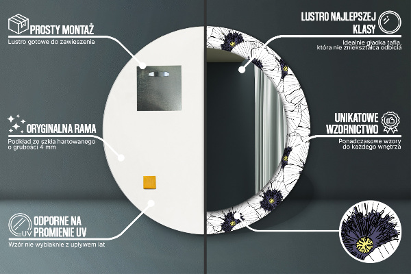 Runder spiegel aufdruck Lineare Blumen Komposition