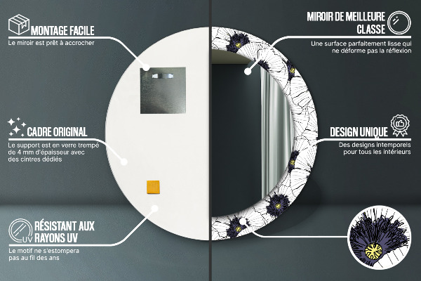 Runder spiegel aufdruck Lineare Blumen Komposition