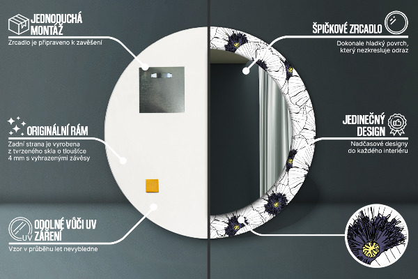 Runder spiegel aufdruck Lineare Blumen Komposition