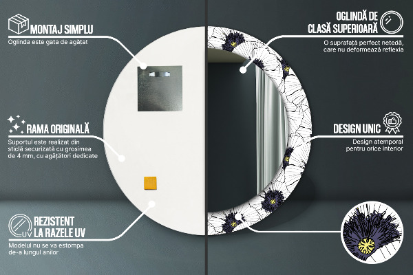 Runder spiegel aufdruck Lineare Blumen Komposition