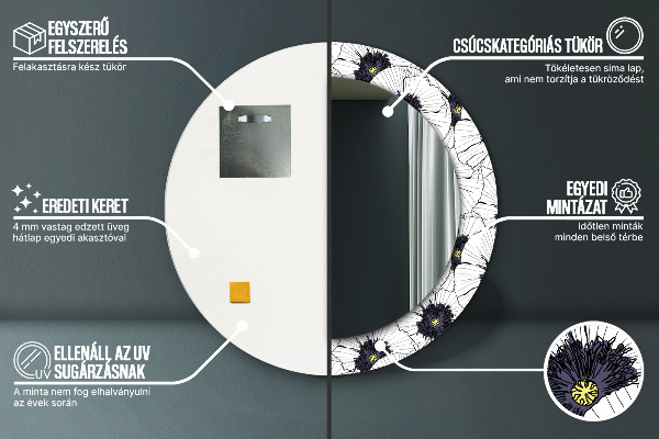 Runder spiegel aufdruck Lineare Blumen Komposition