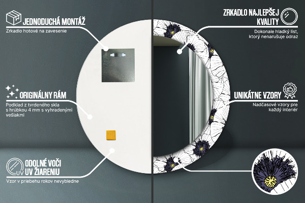 Runder spiegel aufdruck Lineare Blumen Komposition