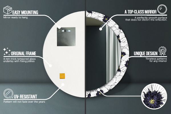 Runder spiegel aufdruck Lineare Blumen Komposition