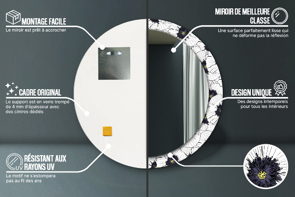 Runder spiegel aufdruck Lineare Blumen Komposition