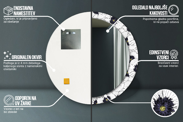 Runder spiegel aufdruck Lineare Blumen Komposition