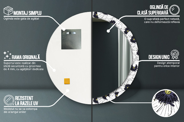 Runder spiegel aufdruck Lineare Blumen Komposition