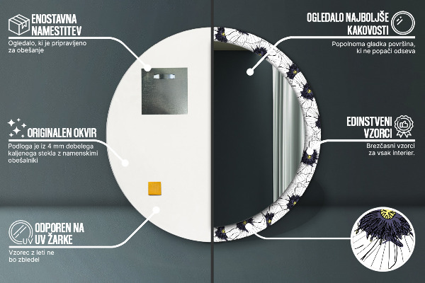 Runder spiegel aufdruck Lineare Blumen Komposition