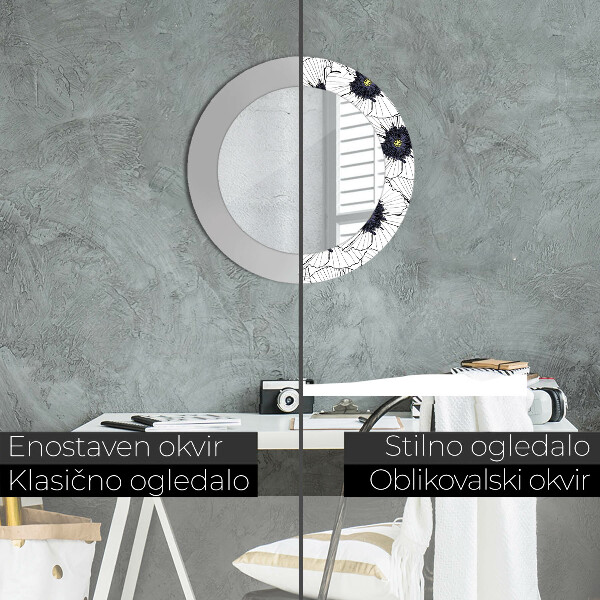 Runder spiegel aufdruck Lineare Blumen Komposition