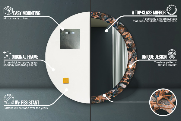 Runder spiegel bedrucktem rahmen Dunkle tropische Blätter