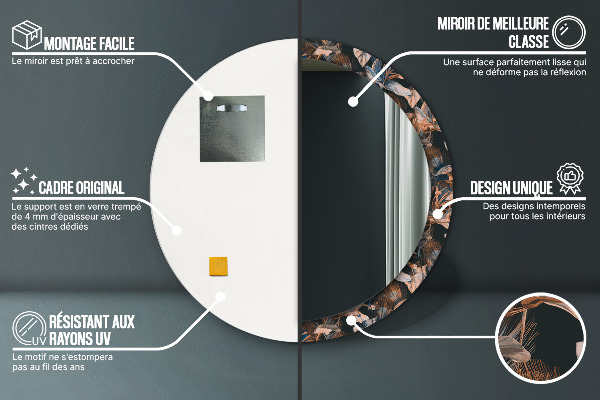 Runder spiegel bedrucktem rahmen Dunkle tropische Blätter