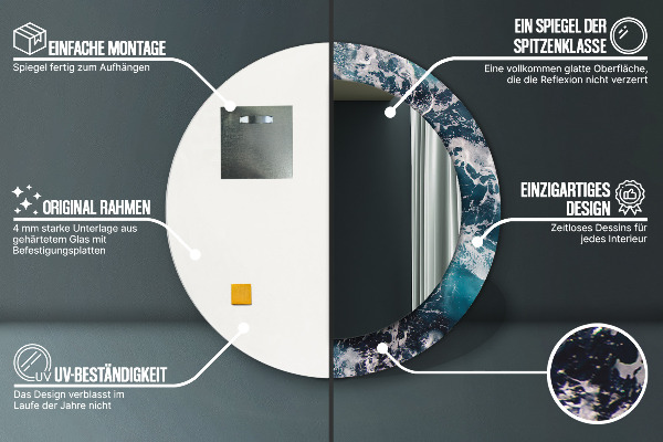 Runder spiegel bedrucktem rahmen Turbulentes Meer