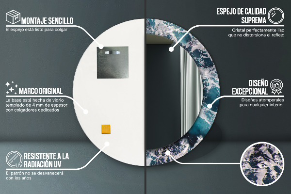 Runder spiegel bedrucktem rahmen Turbulentes Meer