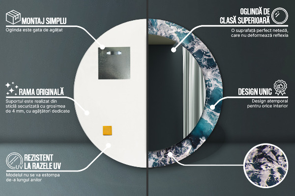 Runder spiegel bedrucktem rahmen Turbulentes Meer