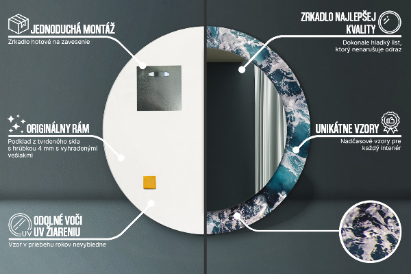 Runder spiegel bedrucktem rahmen Turbulentes Meer