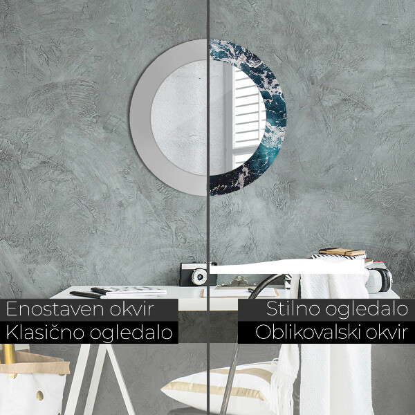 Runder spiegel bedrucktem rahmen Turbulentes Meer