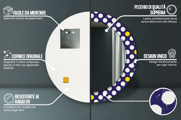 Runder spiegel bedrucktem rahmen Retro-Punkte