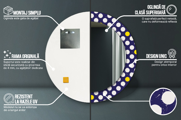 Runder spiegel bedrucktem rahmen Retro-Punkte