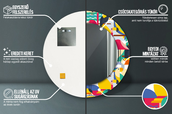 Runder spiegel mit dekorativem aufdruck Geometrische tropische Vögel