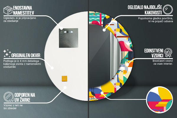 Runder spiegel mit dekorativem aufdruck Geometrische tropische Vögel