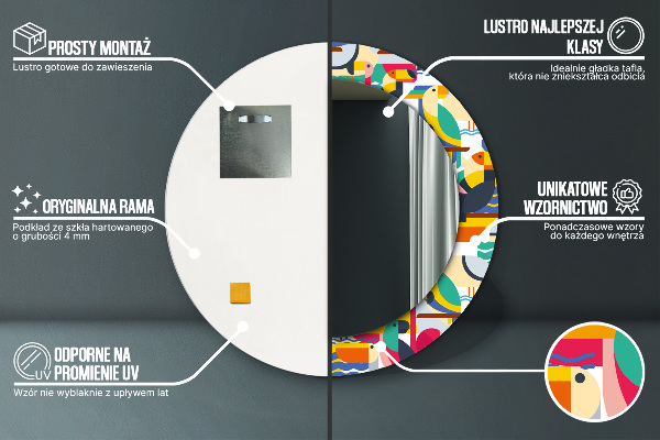 Runder spiegel mit dekorativem aufdruck Geometrische tropische Vögel