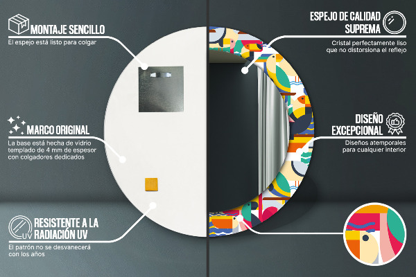 Runder spiegel mit dekorativem aufdruck Geometrische tropische Vögel