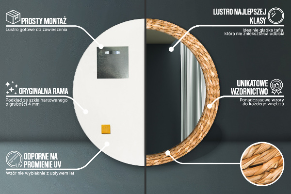 Runder spiegel mit dekorativem aufdruck Schilfstruktur