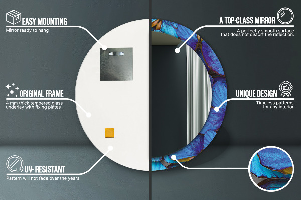 Runder spiegel mit dekoration Blauer und grüner Schmetterling