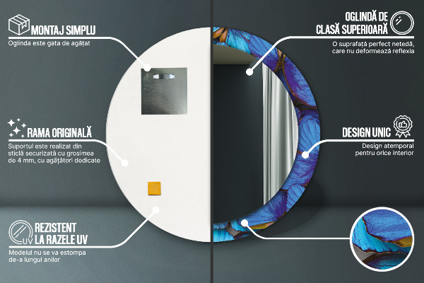 Runder spiegel mit dekoration Blauer und grüner Schmetterling