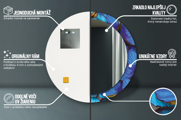 Runder spiegel mit dekoration Blauer und grüner Schmetterling