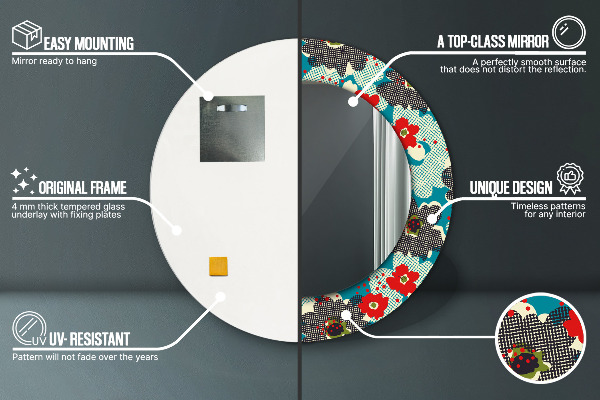 Runder spiegel mit dekoration Retro-Blumenmuster