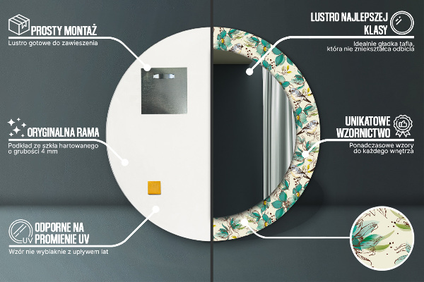 Runder spiegel bedrucktem rahmen Blumen und Vögel