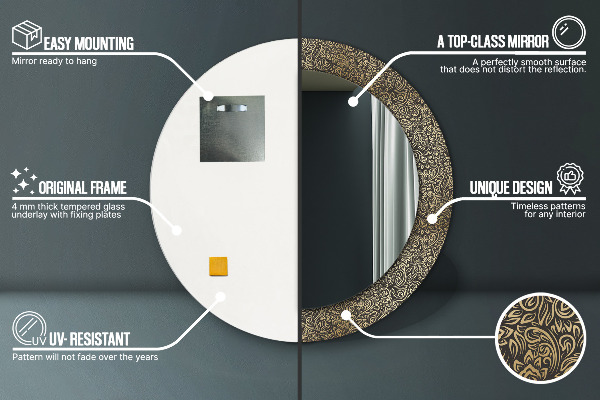 Runder spiegel bedrucktem rahmen Goldene Ornamente