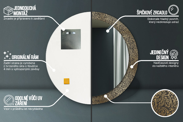 Runder spiegel bedrucktem rahmen Goldene Ornamente