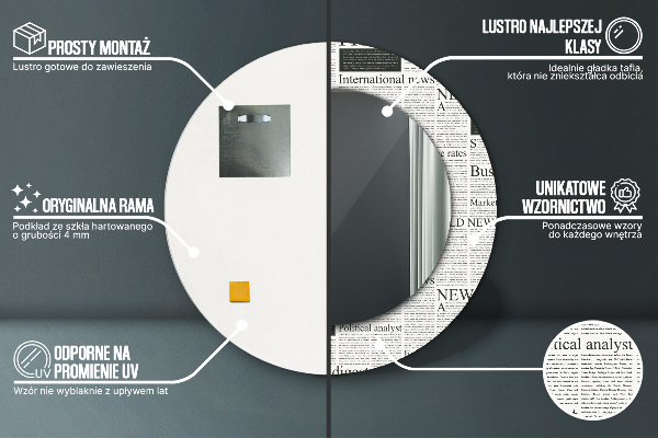 Runder spiegel mit dekorativem aufdruck Muster aus Zeitungen