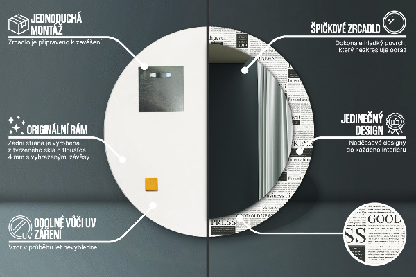 Runder spiegel mit dekorativem aufdruck Muster aus Zeitungen