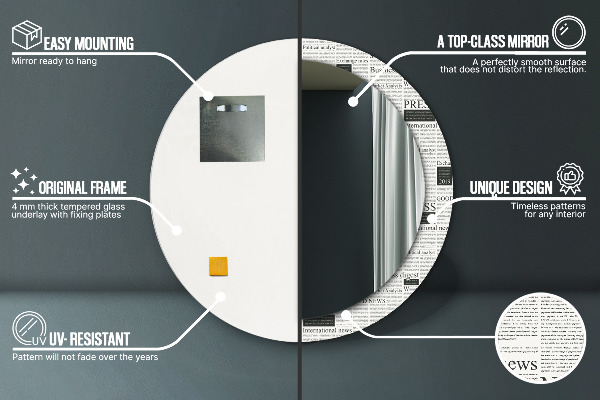 Runder spiegel mit dekorativem aufdruck Muster aus Zeitungen