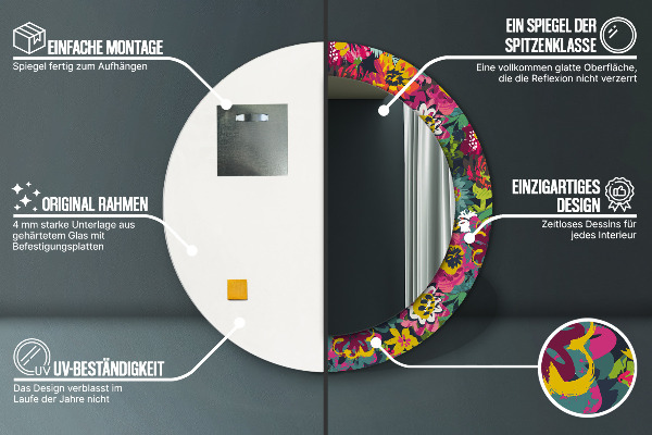 Runder spiegel aufdruck Handgepackte Blüten