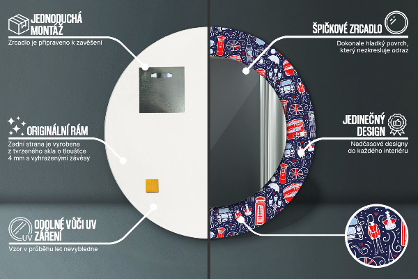 Runder spiegel bedrucktem rahmen Londoner Symbol