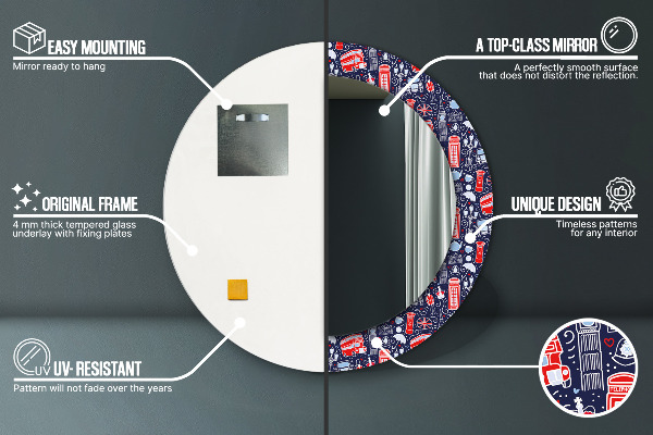 Runder spiegel bedrucktem rahmen Londoner Symbol