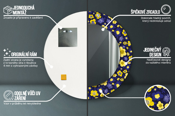 Runder spiegel bedrucktem rahmen Süße kleine Blumen