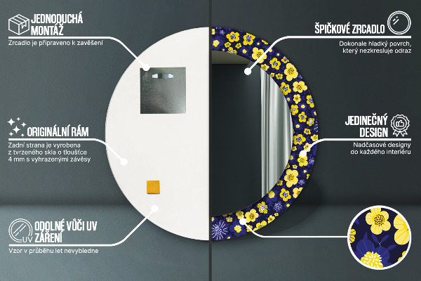 Runder spiegel bedrucktem rahmen Süße kleine Blumen