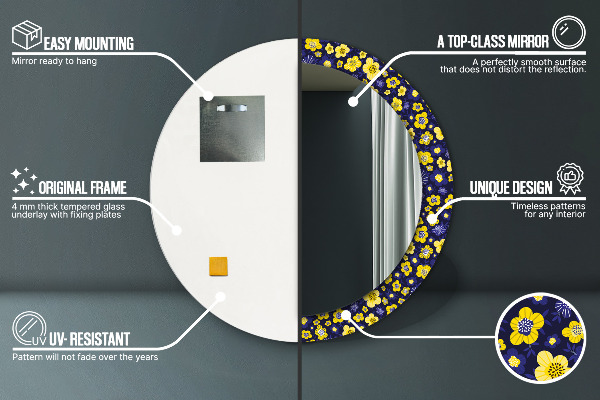 Runder spiegel bedrucktem rahmen Süße kleine Blumen