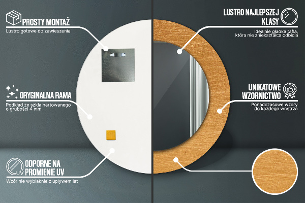 Runder spiegel bedrucktem rahmen Metalloberfläche