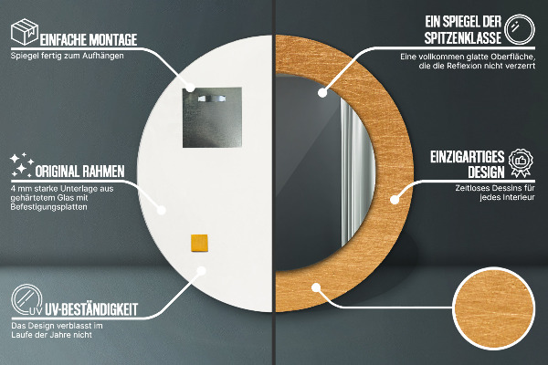 Runder spiegel bedrucktem rahmen Metalloberfläche