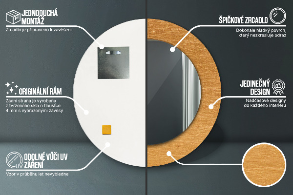 Runder spiegel bedrucktem rahmen Metalloberfläche