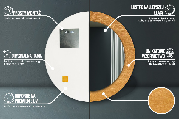Runder spiegel bedrucktem rahmen Metalloberfläche
