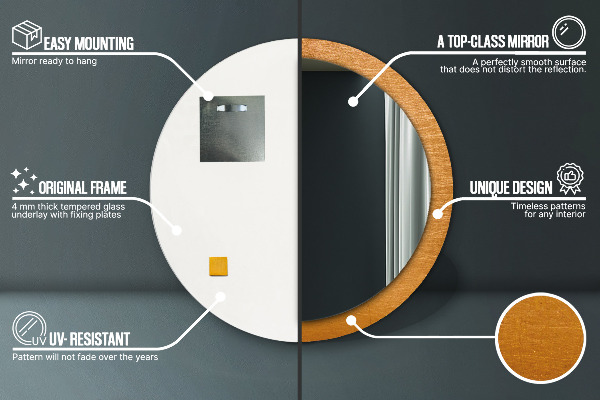 Runder spiegel bedrucktem rahmen Metalloberfläche