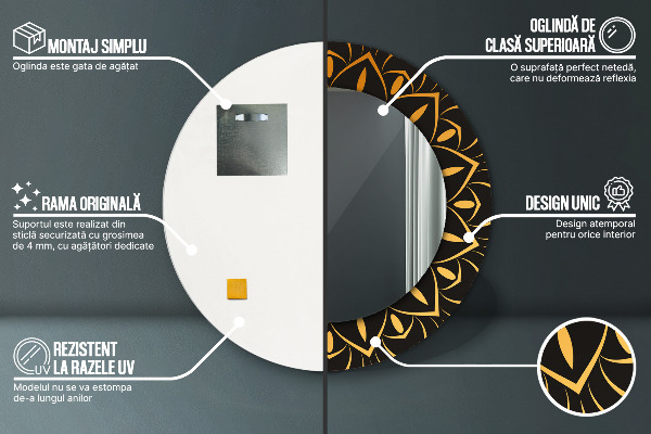 Runder spiegel mit dekorativem aufdruck Goldenes Mandala